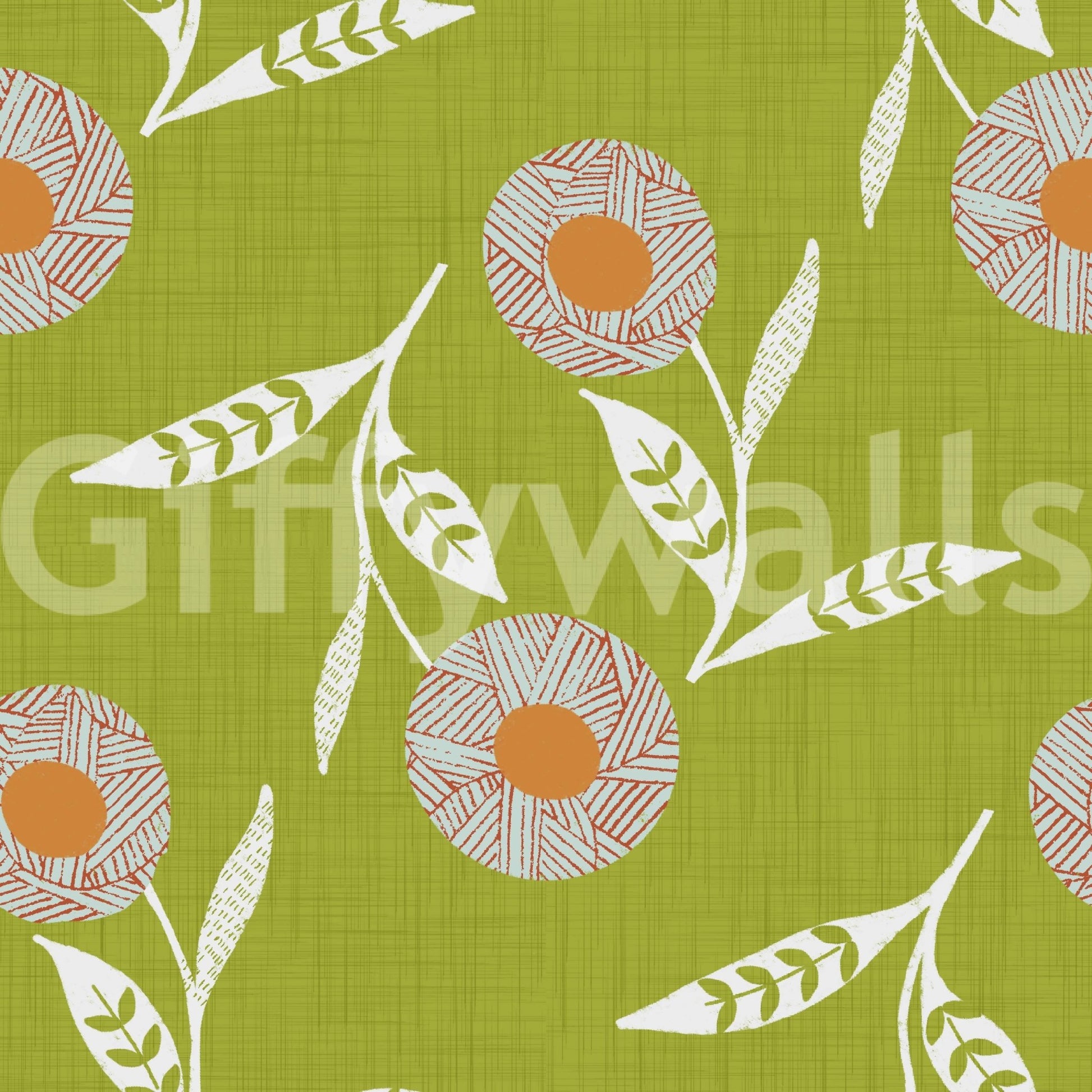 Cozy Scandi Flower Olive Chartreuse - Craft Botanical Wallpaper⁠