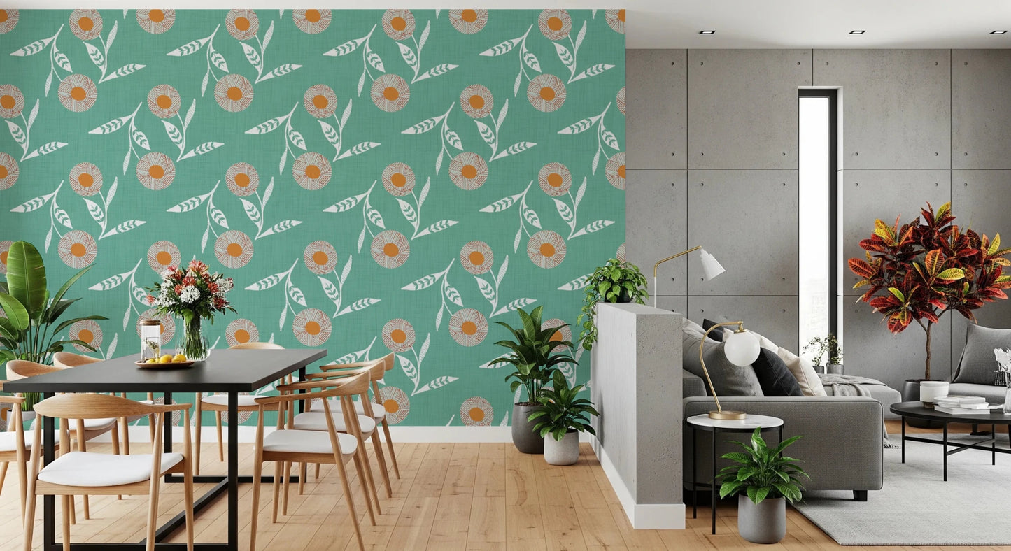 Cozy Scandi Flower Sage Mint - Craft Botanical Wallpaper⁠