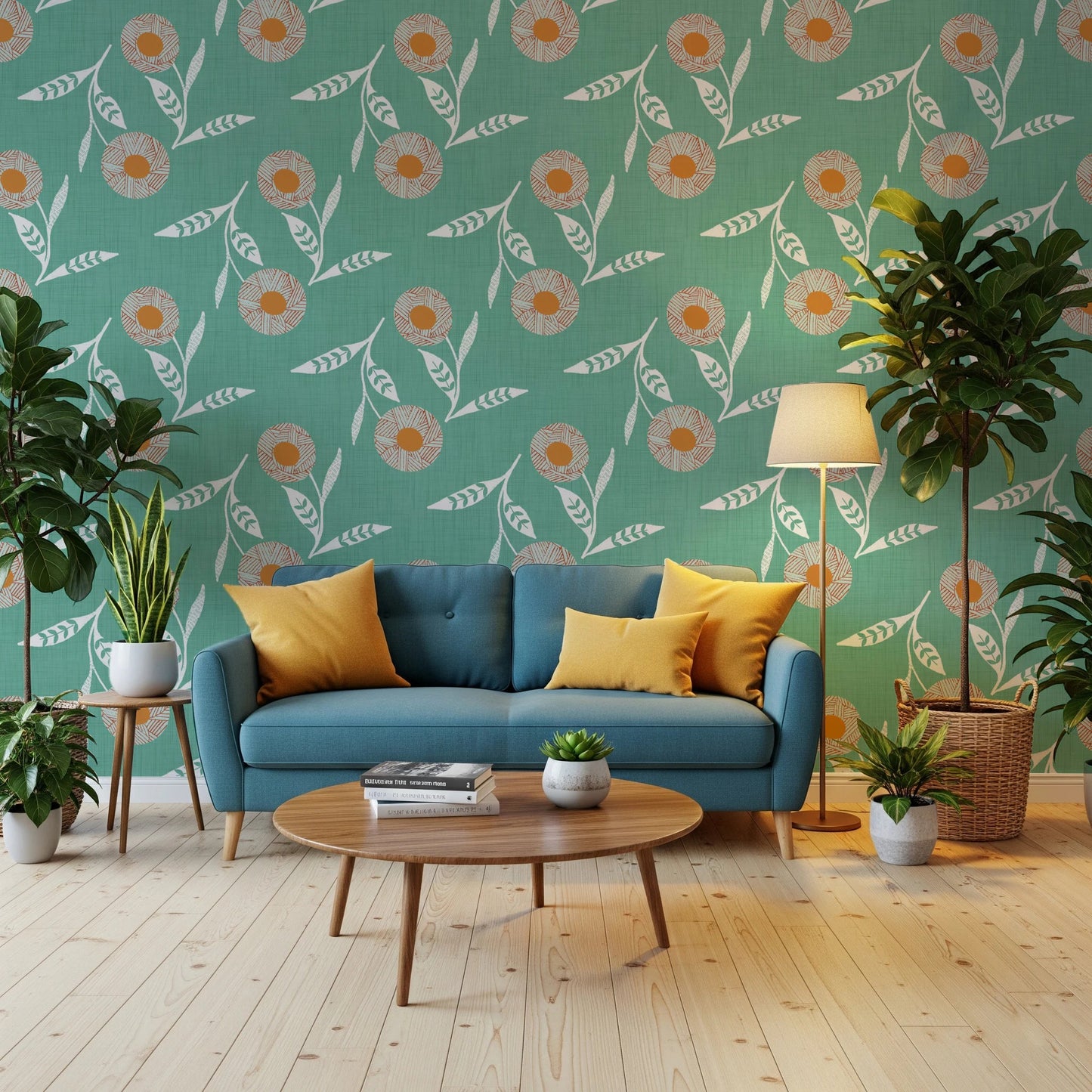 Cozy Scandi Flower Sage Mint - Craft Botanical Wallpaper⁠