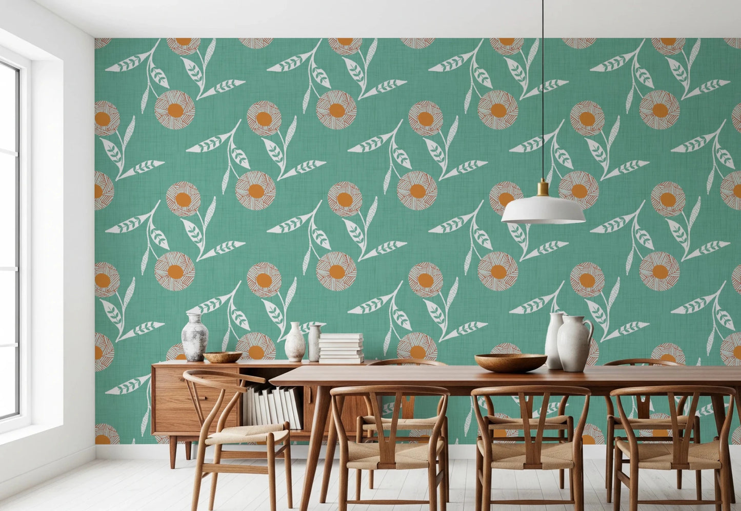 Cozy Scandi Flower Sage Mint - Craft Botanical Wallpaper⁠