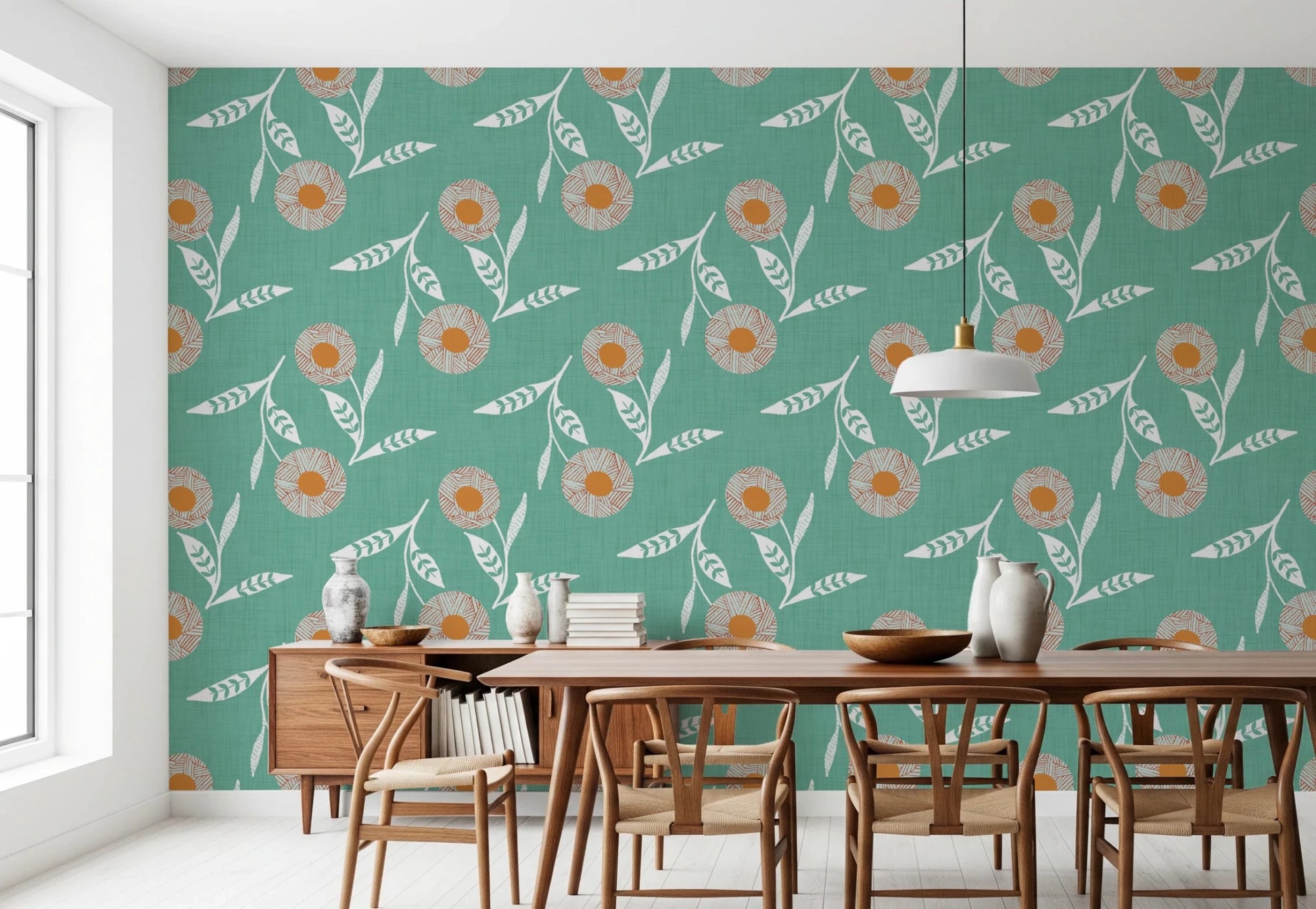 Cozy Scandi Flower Sage Mint - Craft Botanical Wallpaper⁠
