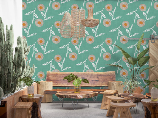 Cozy Scandi Flower Sage Mint - Craft Botanical Wallpaper⁠