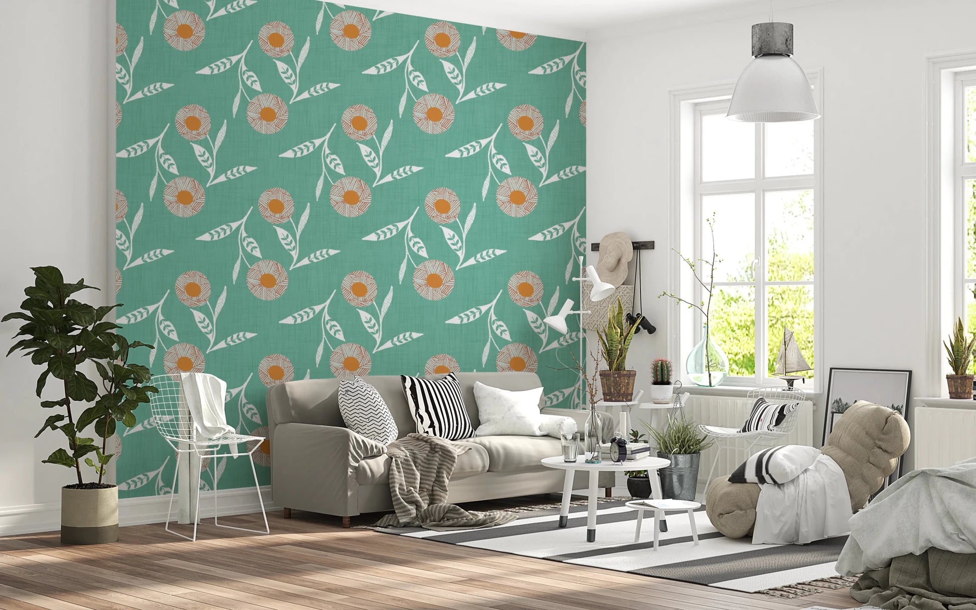 Cozy Scandi Flower Sage Mint - Craft Botanical Wallpaper⁠