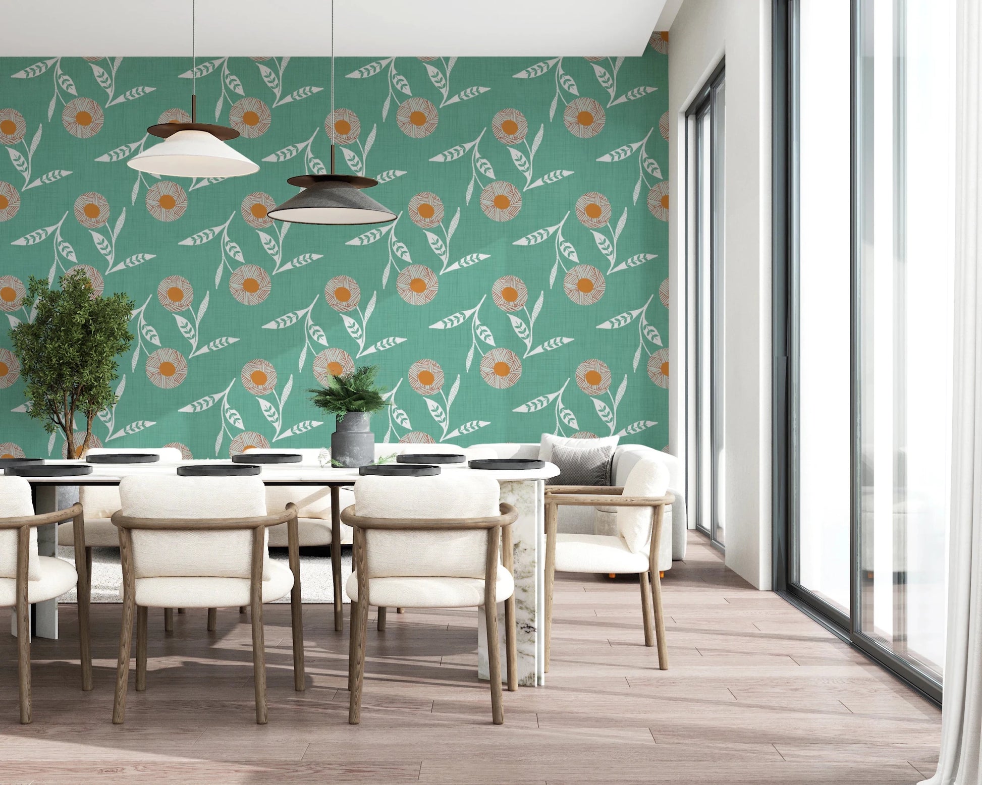 Cozy Scandi Flower Sage Mint - Craft Botanical Wallpaper⁠