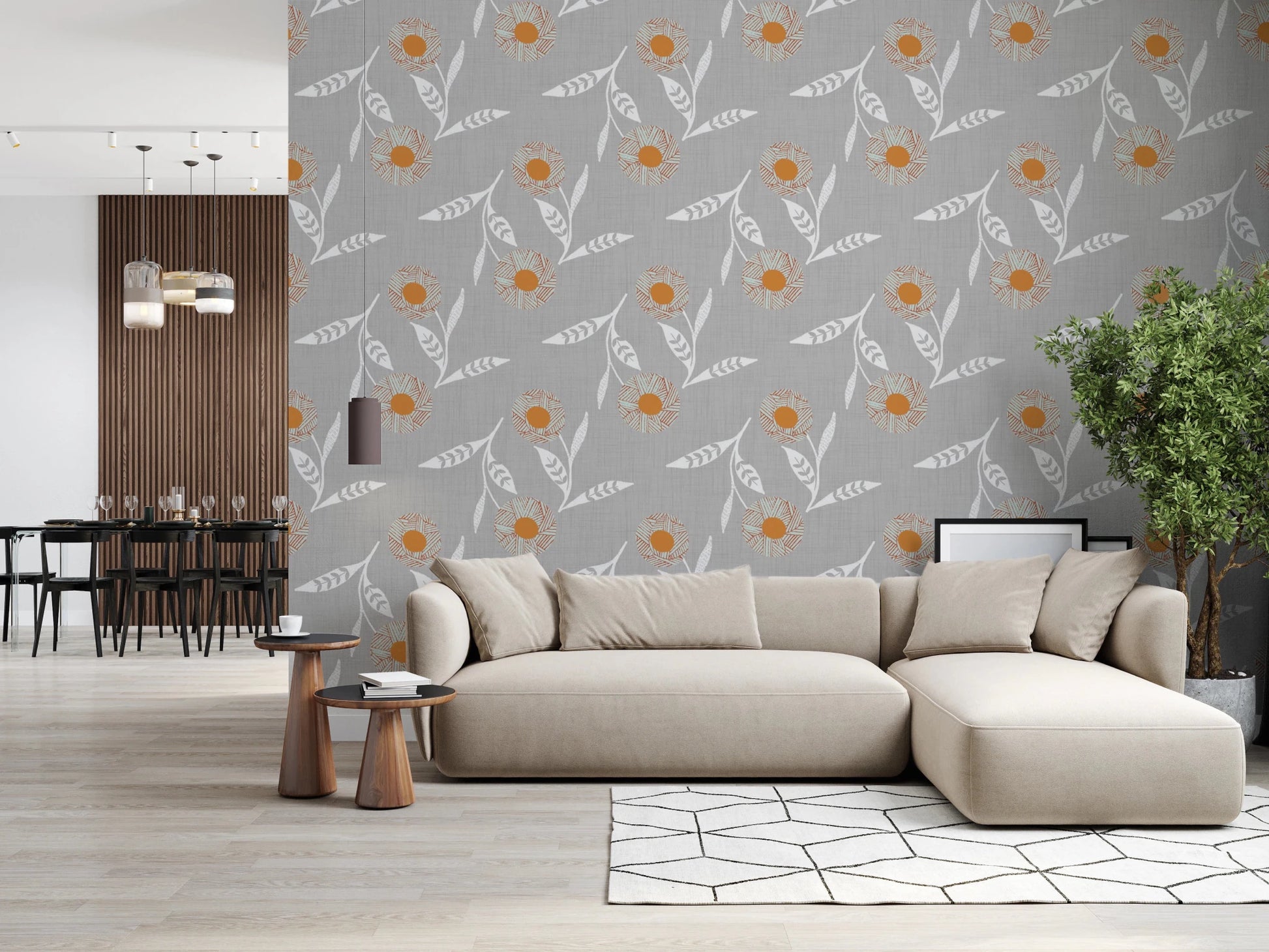 Cozy Scandi Flower Warm Linen - Craft Botanical Wallpaper⁠