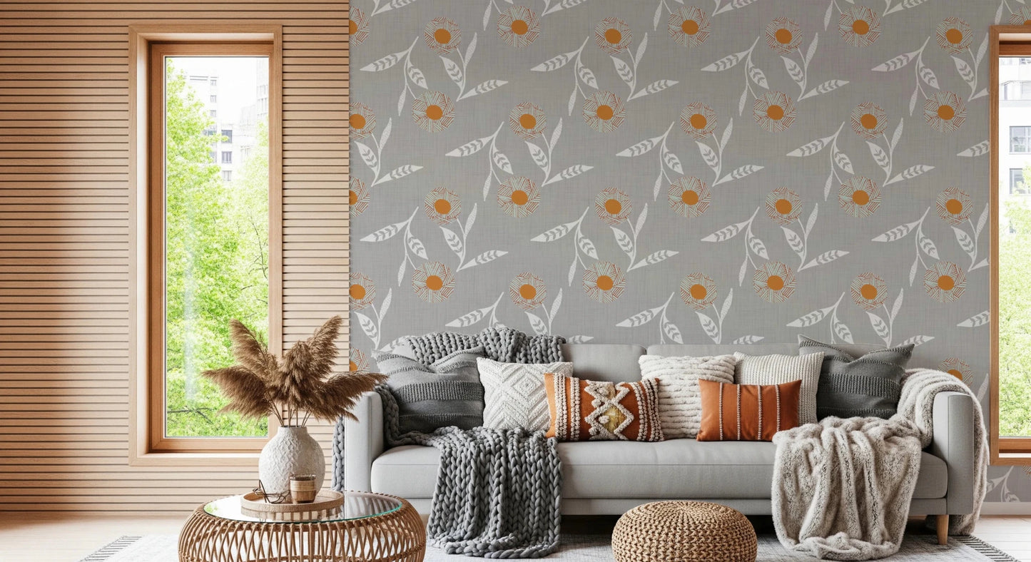 Cozy Scandi Flower Warm Linen - Craft Botanical Wallpaper⁠