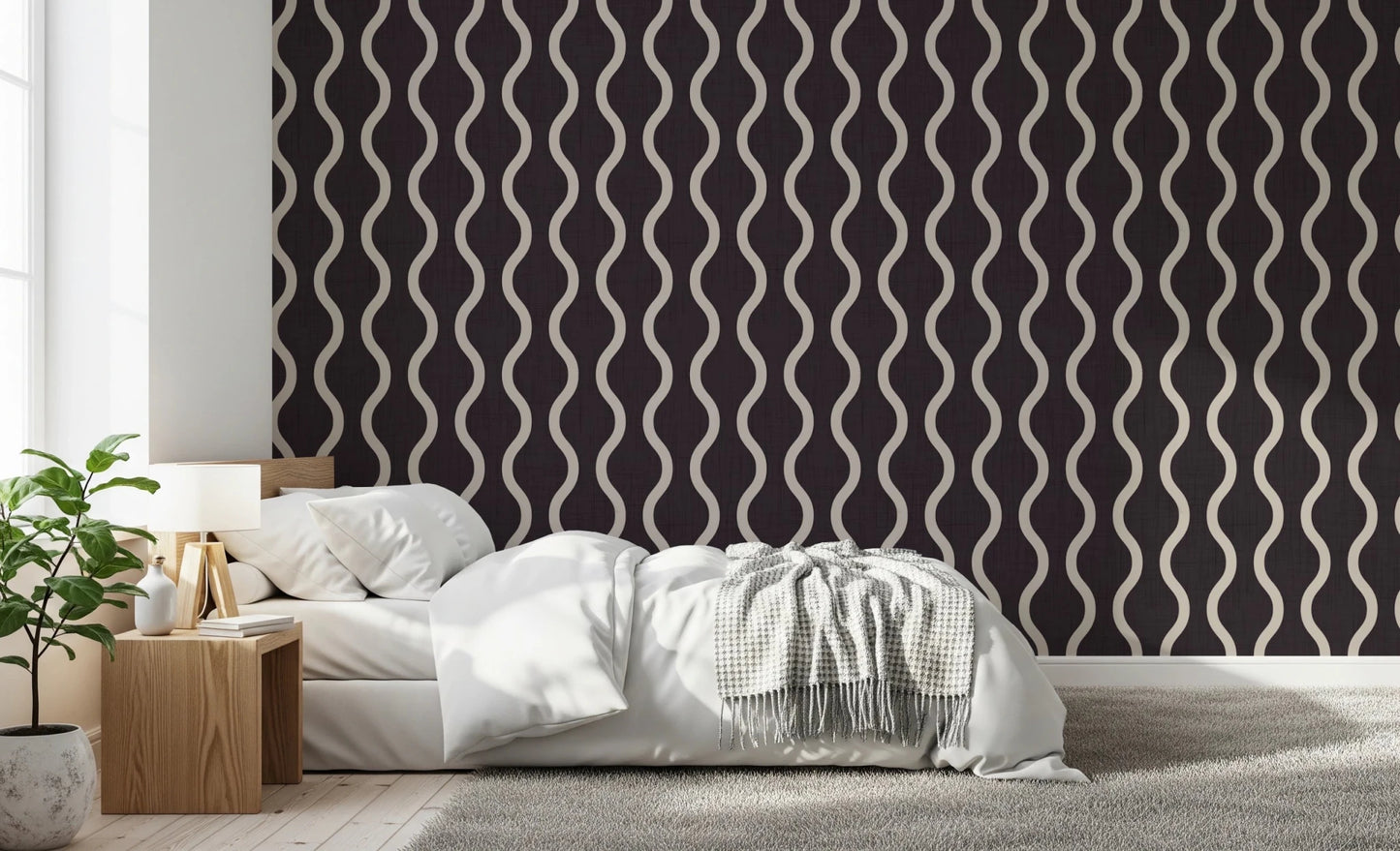 Cozy Scandi Folk Charcoal Warm Linen - Craft Stripe Wallpaper⁠