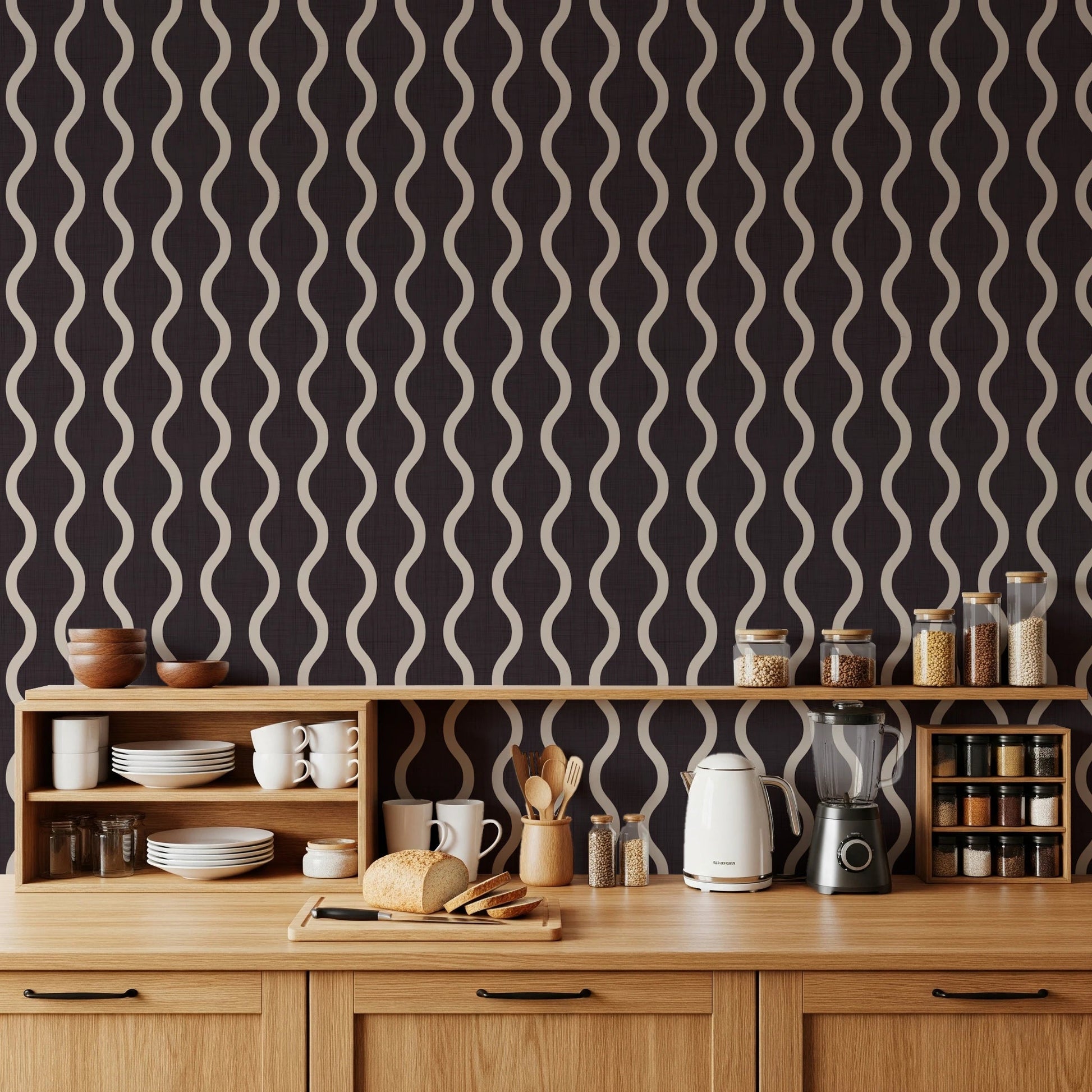 Cozy Scandi Folk Charcoal Warm Linen - Craft Stripe Wallpaper⁠