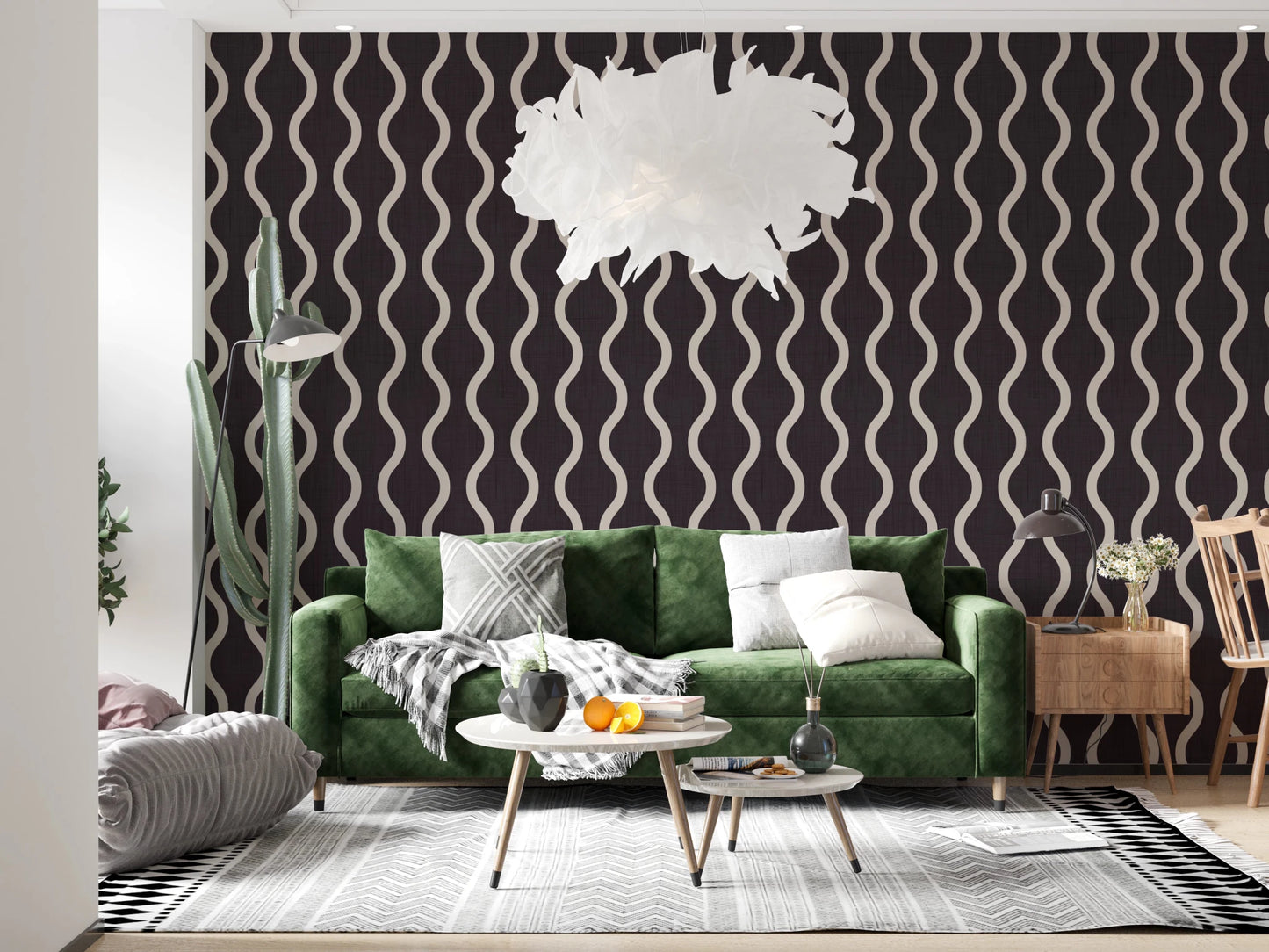 Cozy Scandi Folk Charcoal Warm Linen - Craft Stripe Wallpaper⁠