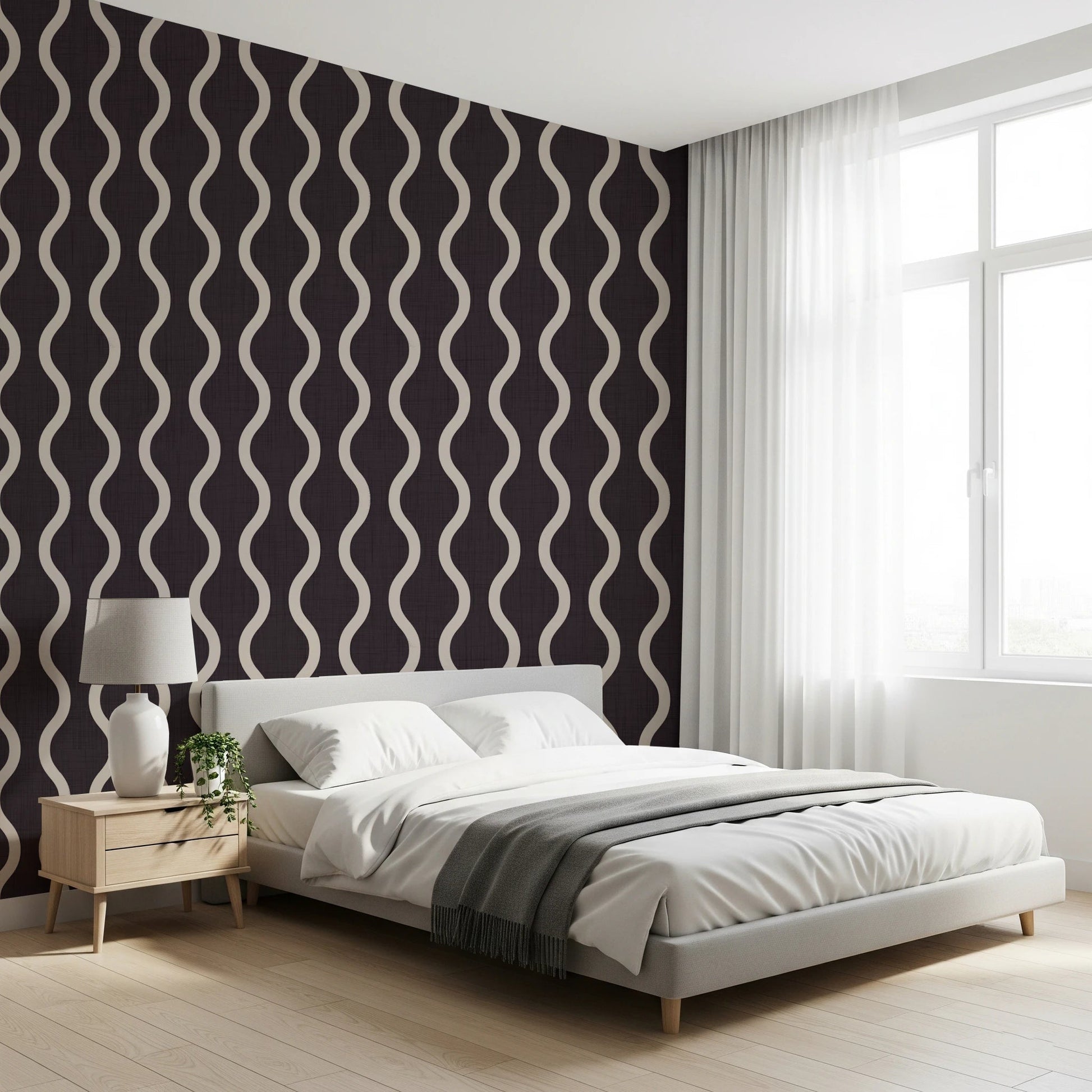 Cozy Scandi Folk Charcoal Warm Linen - Craft Stripe Wallpaper⁠