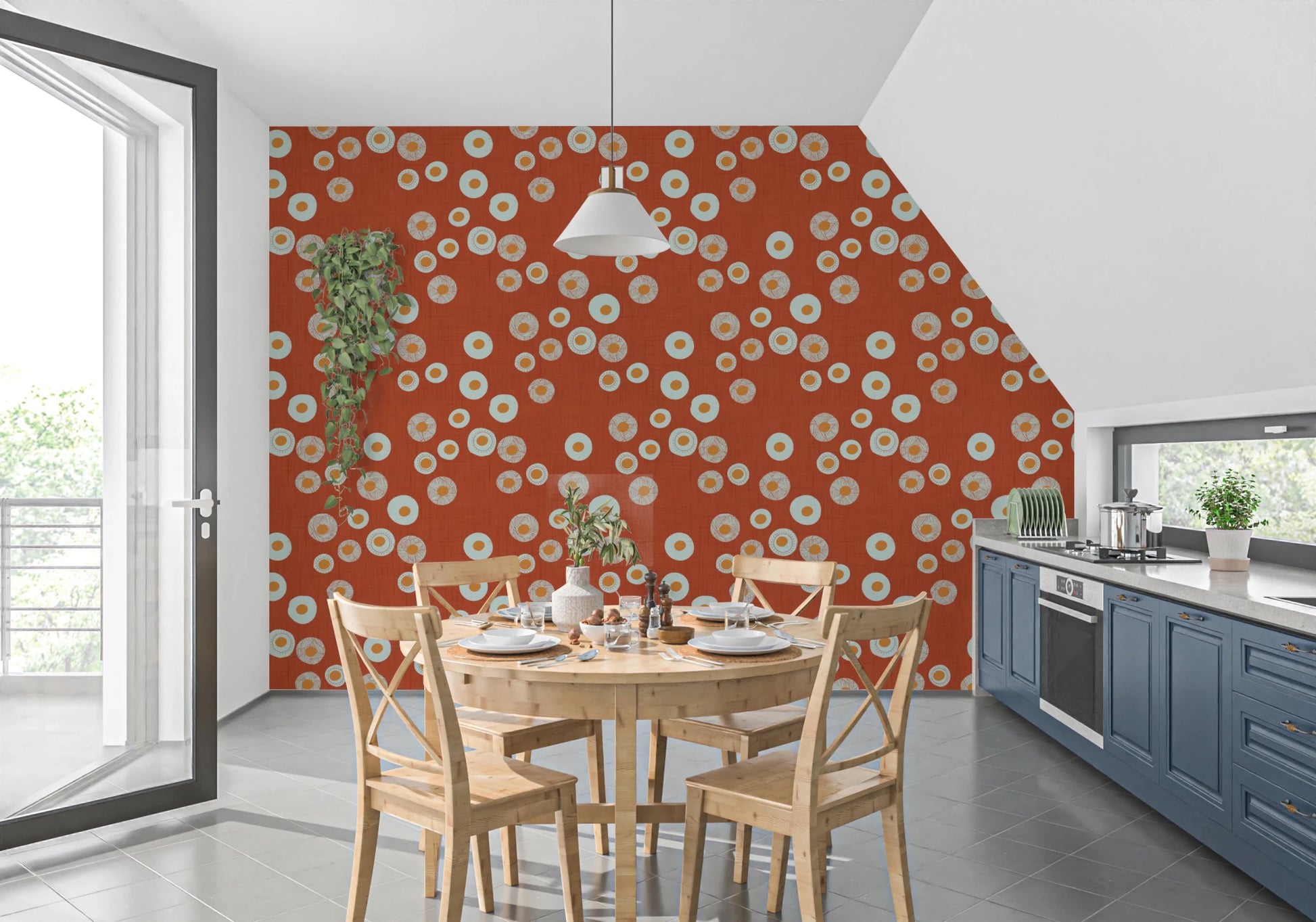 Cozy Scandi Folk Dot Floral Burnt Terracotta - Craft Circle Wallpaper⁠