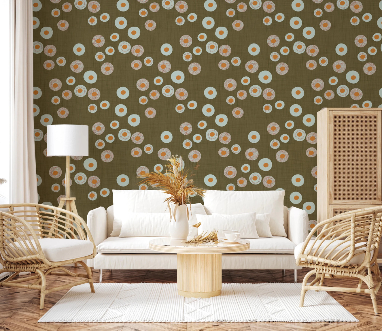 Cozy Scandi Folk Dot Floral Earthy Olive - Craft Circle Wallpaper⁠
