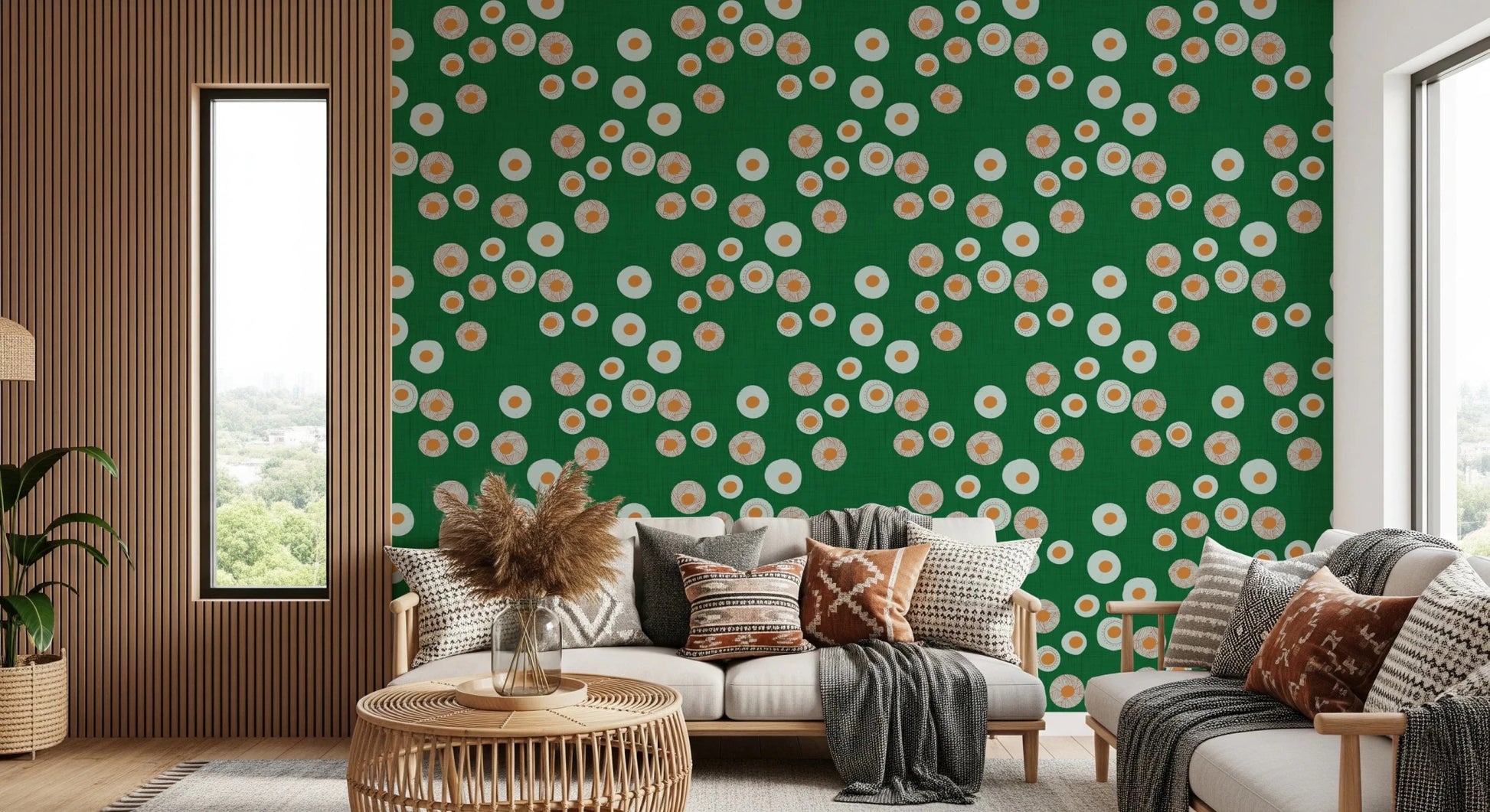 Cozy Scandi Folk Dot Floral Forest Green - Craft Circle Wallpaper⁠