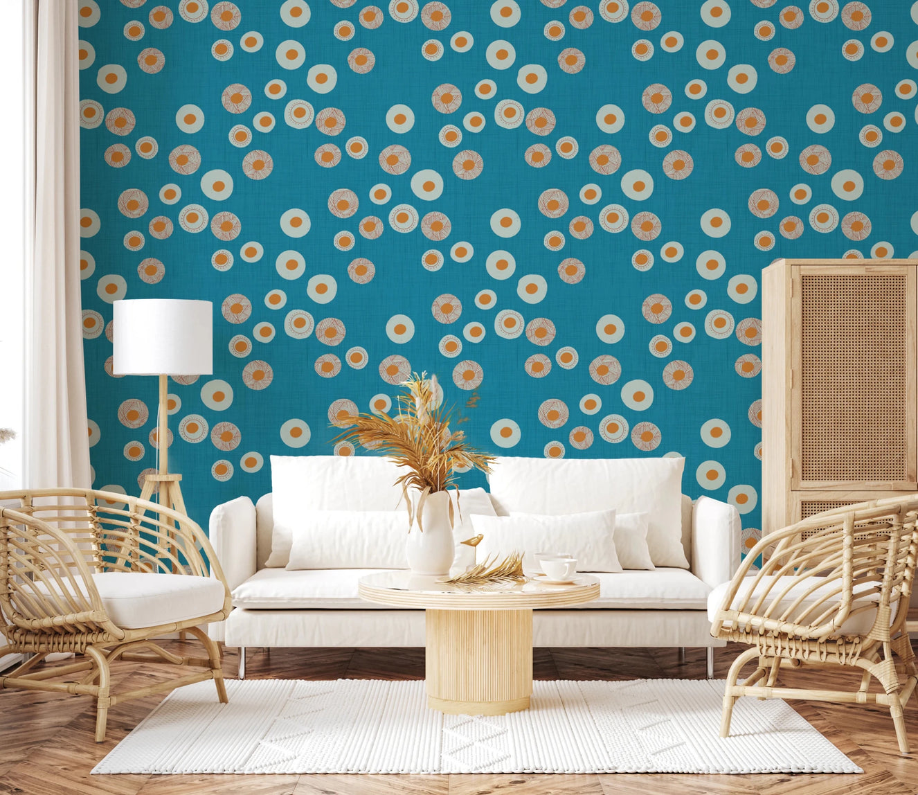 Cozy Scandi Folk Dot Floral Nordic Teal - Craft Circle Wallpaper⁠