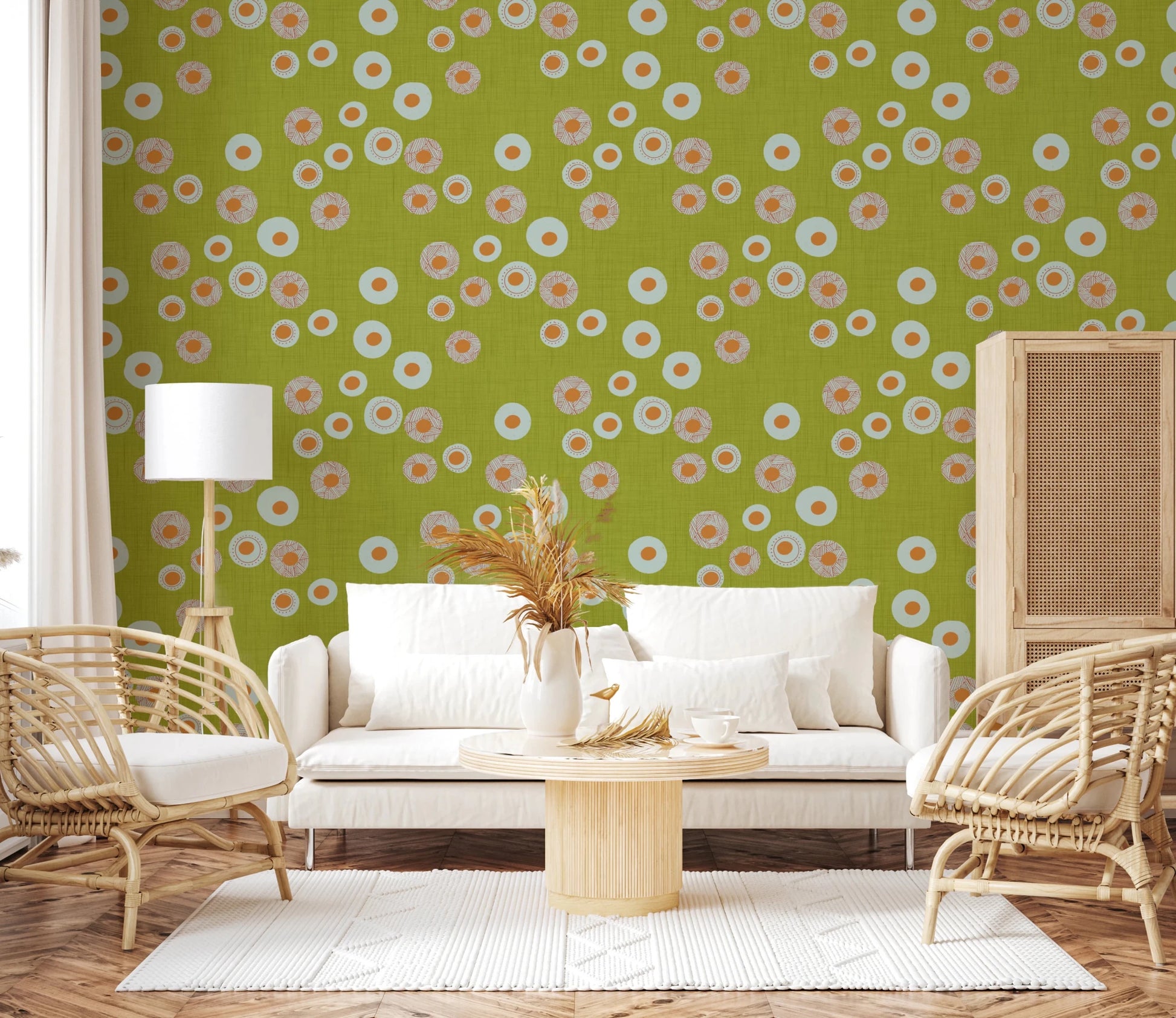 Cozy Scandi Folk Dot Floral Olive Chartreuse - Craft Circle Wallpaper⁠