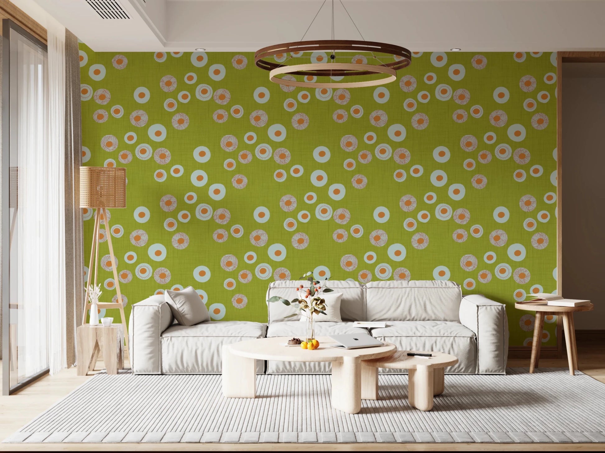 Cozy Scandi Folk Dot Floral Olive Chartreuse - Craft Circle Wallpaper⁠