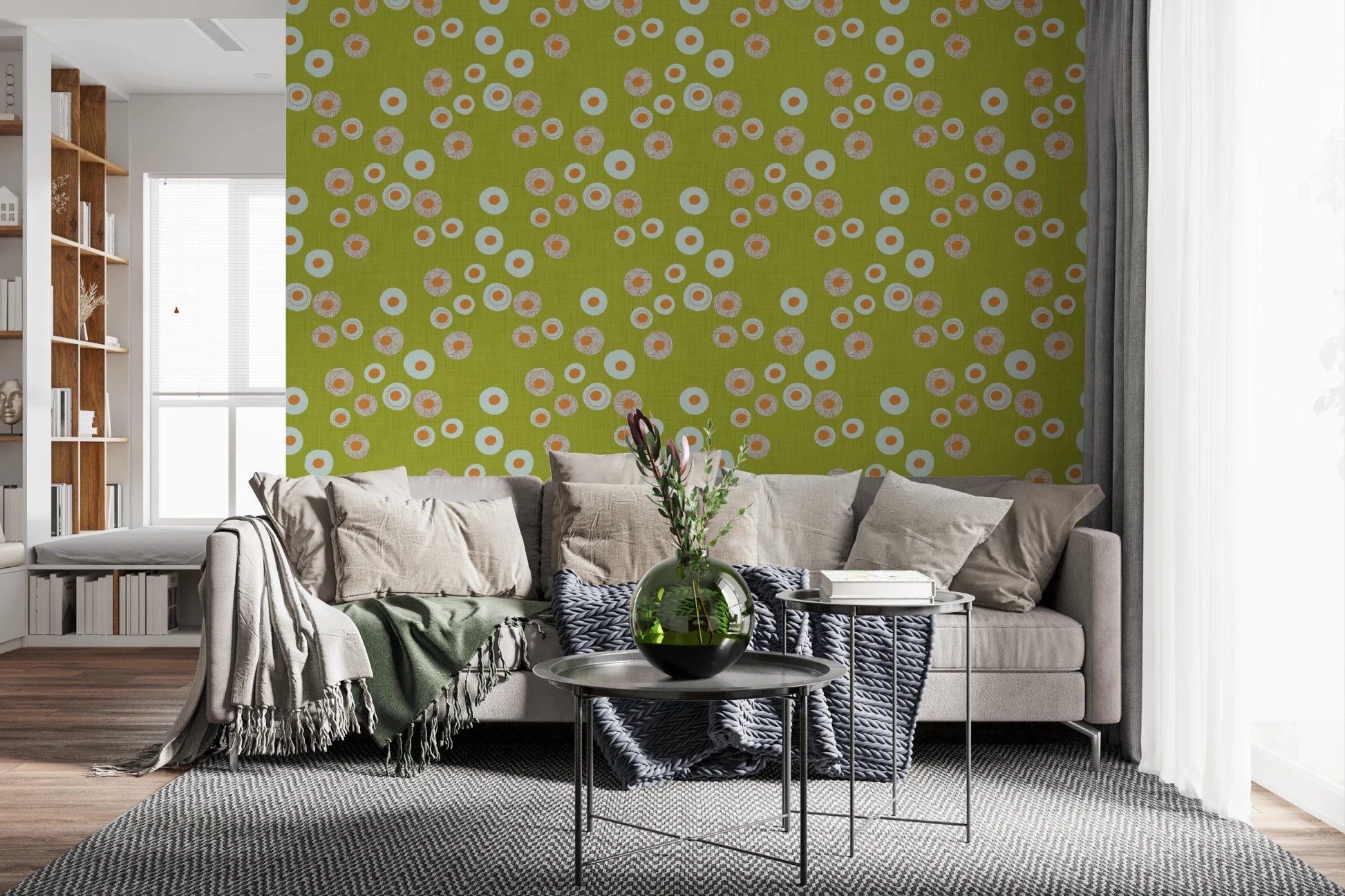 Cozy Scandi Folk Dot Floral Olive Chartreuse - Craft Circle Wallpaper⁠