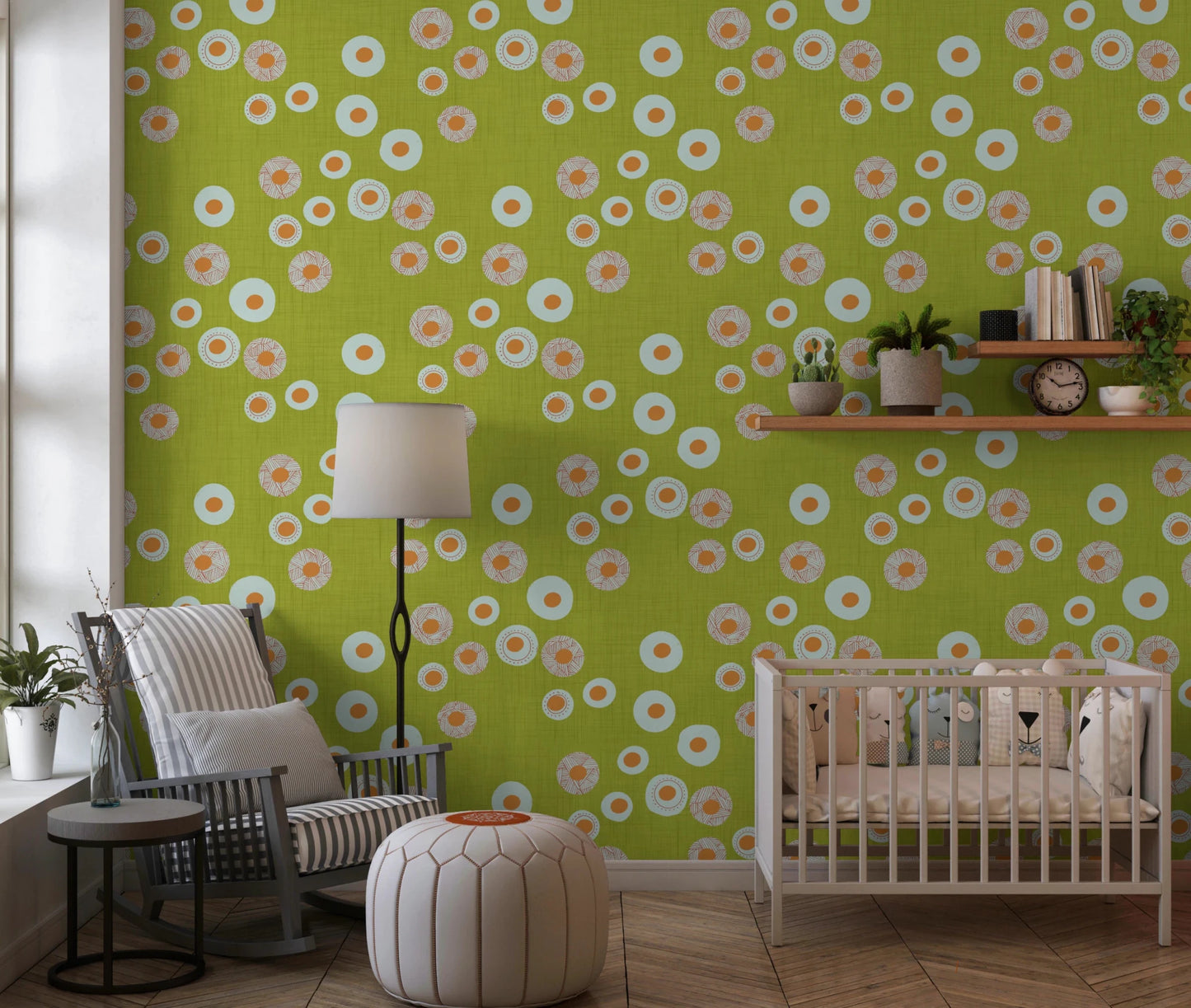 Cozy Scandi Folk Dot Floral Olive Chartreuse - Craft Circle Wallpaper⁠
