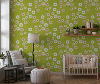 Cozy Scandi Folk Dot Floral Olive Chartreuse - Craft Circle Wallpaper⁠