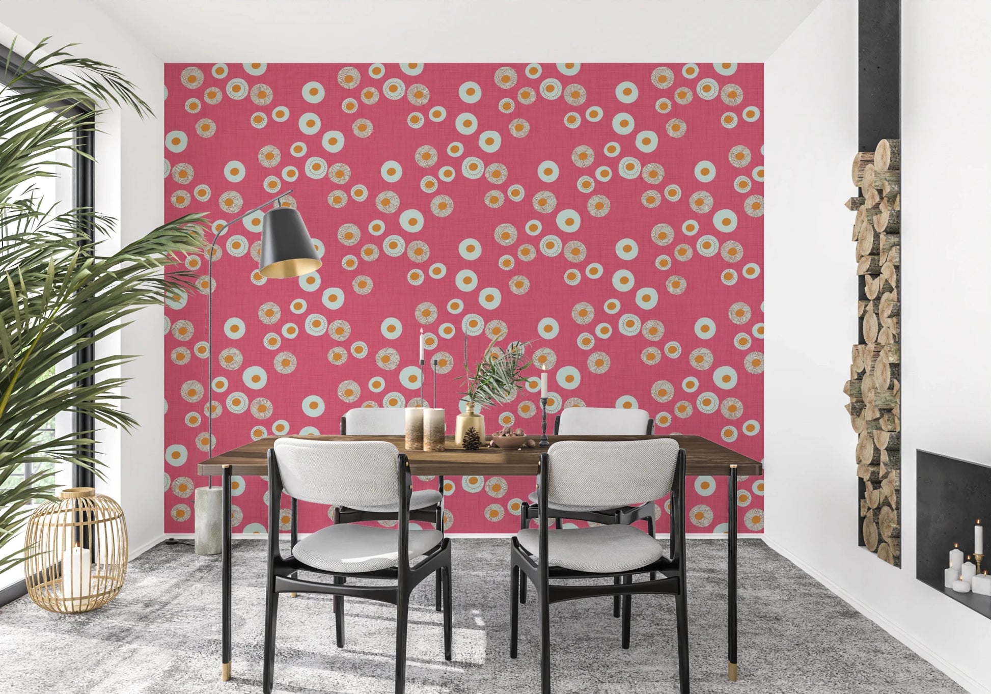 Cozy Scandi Folk Dot Floral Rose Clay - Craft Circle Wallpaper⁠