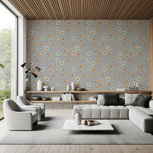 Cozy Scandi Folk Dot Floral Warm Linen - Craft Circle Wallpaper⁠