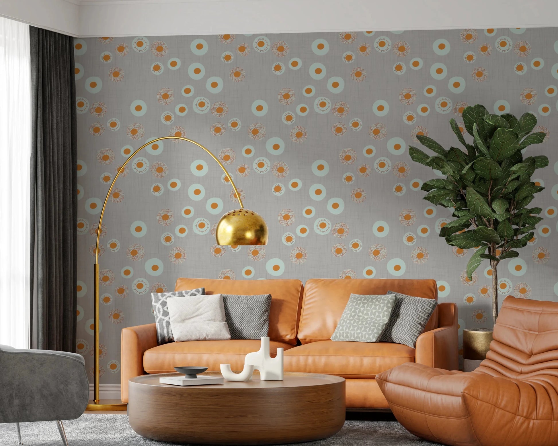 Cozy Scandi Folk Dot Floral Warm Linen - Craft Circle Wallpaper⁠