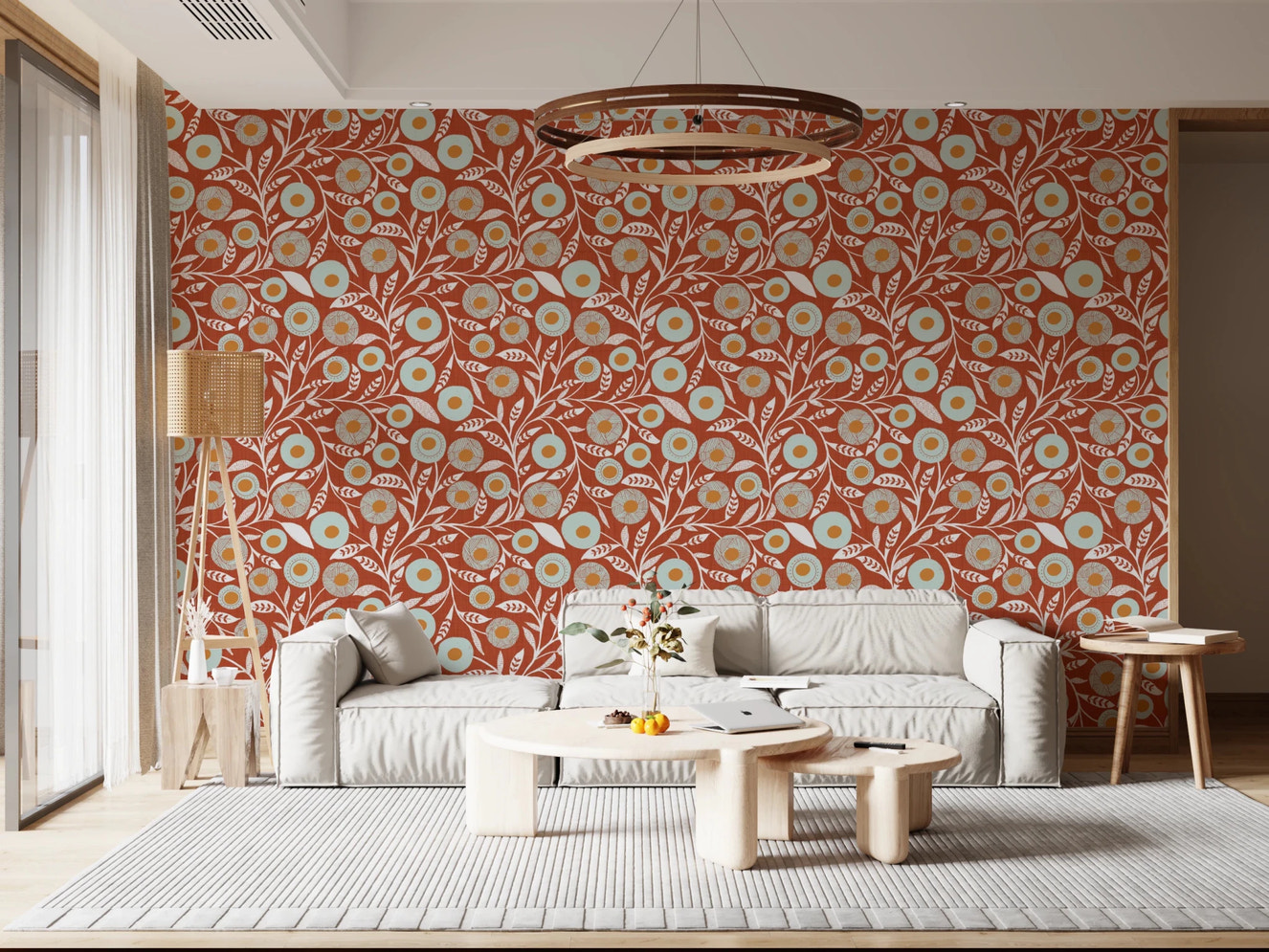 Cozy Scandi Folk Floral Burnt Terracotta - Craft Botanical Wallpaper⁠