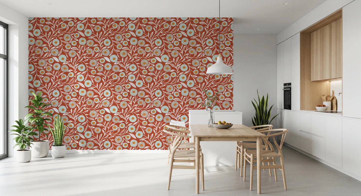 Cozy Scandi Folk Floral Burnt Terracotta - Craft Botanical Wallpaper⁠