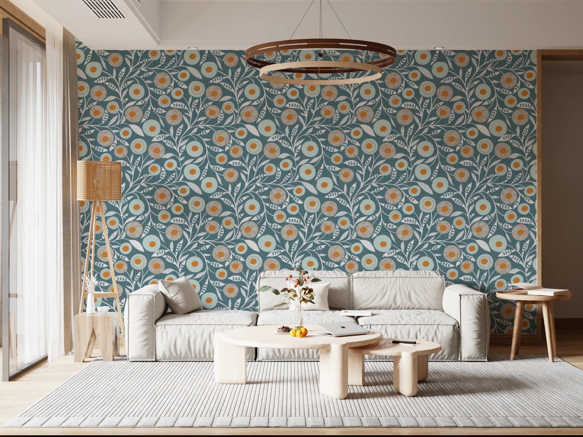 Cozy Scandi Folk Floral Nordic Blue Grey - Craft Botanical Wallpaper⁠