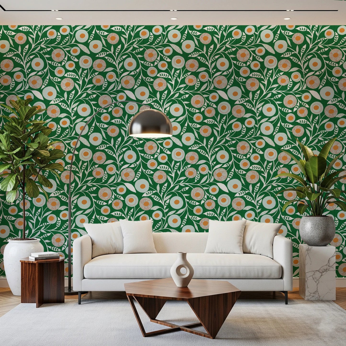 Cozy Scandi Folk Floral Olive Chartreuse - Craft Botanical Wallpaper⁠