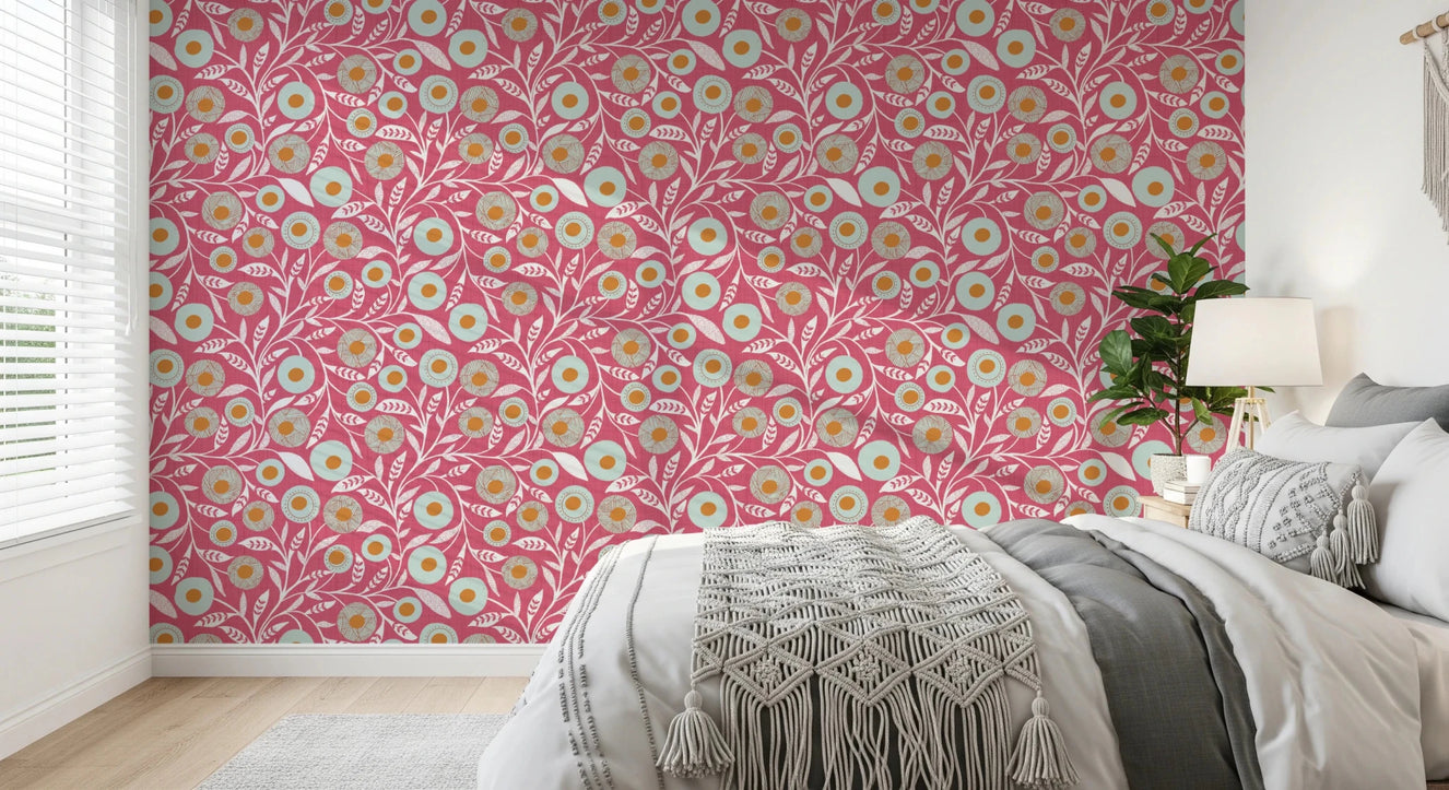 Cozy Scandi Folk Floral Rose Clay - Craft Botanical Wallpaper⁠