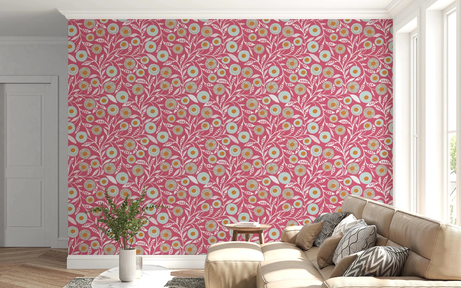 Cozy Scandi Folk Floral Rose Clay - Craft Botanical Wallpaper⁠