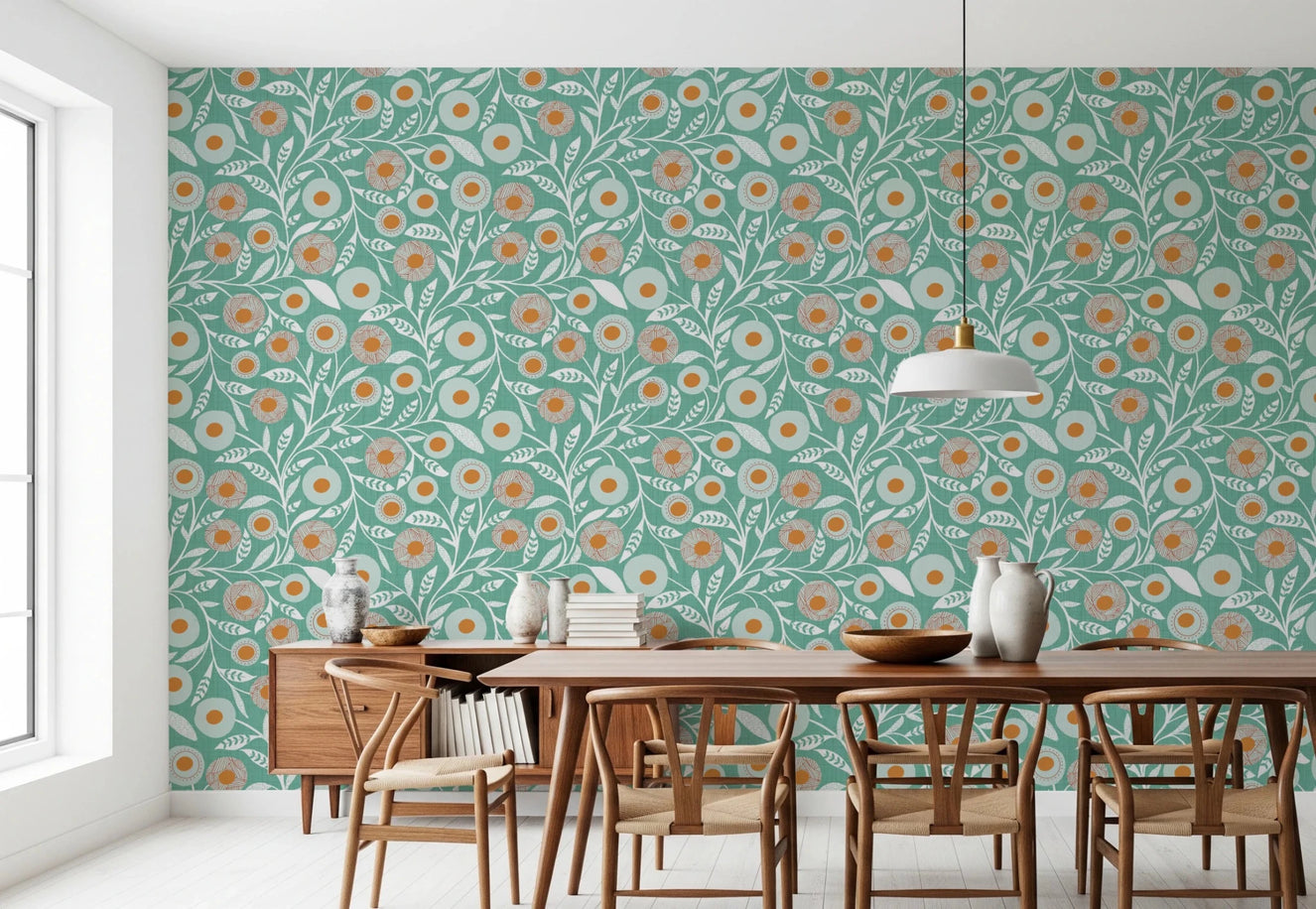 Cozy Scandi Folk Floral Sage Mint - Craft Botanical Wallpaper⁠