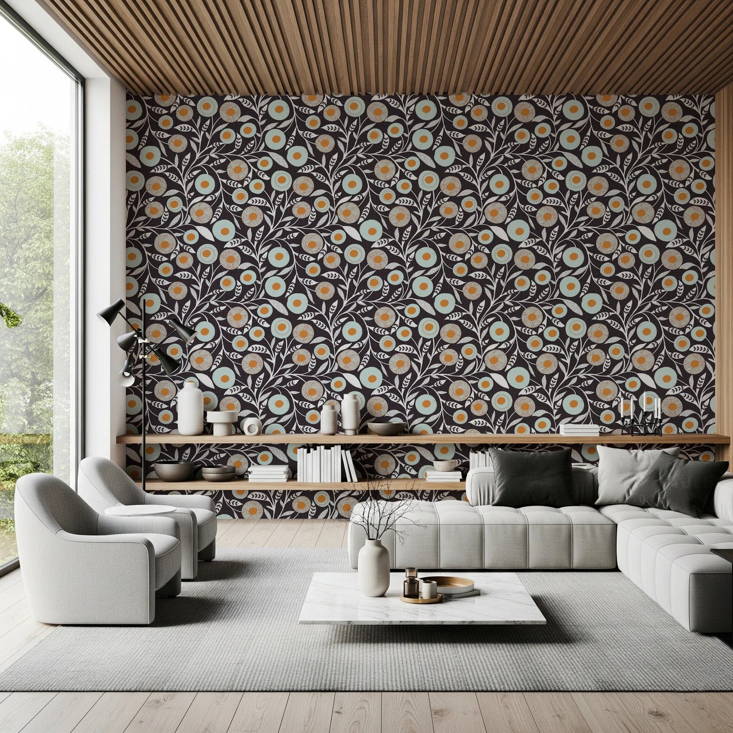 Cozy Scandi Folk Floral Warm Linen - Craft Botanical Wallpaper⁠