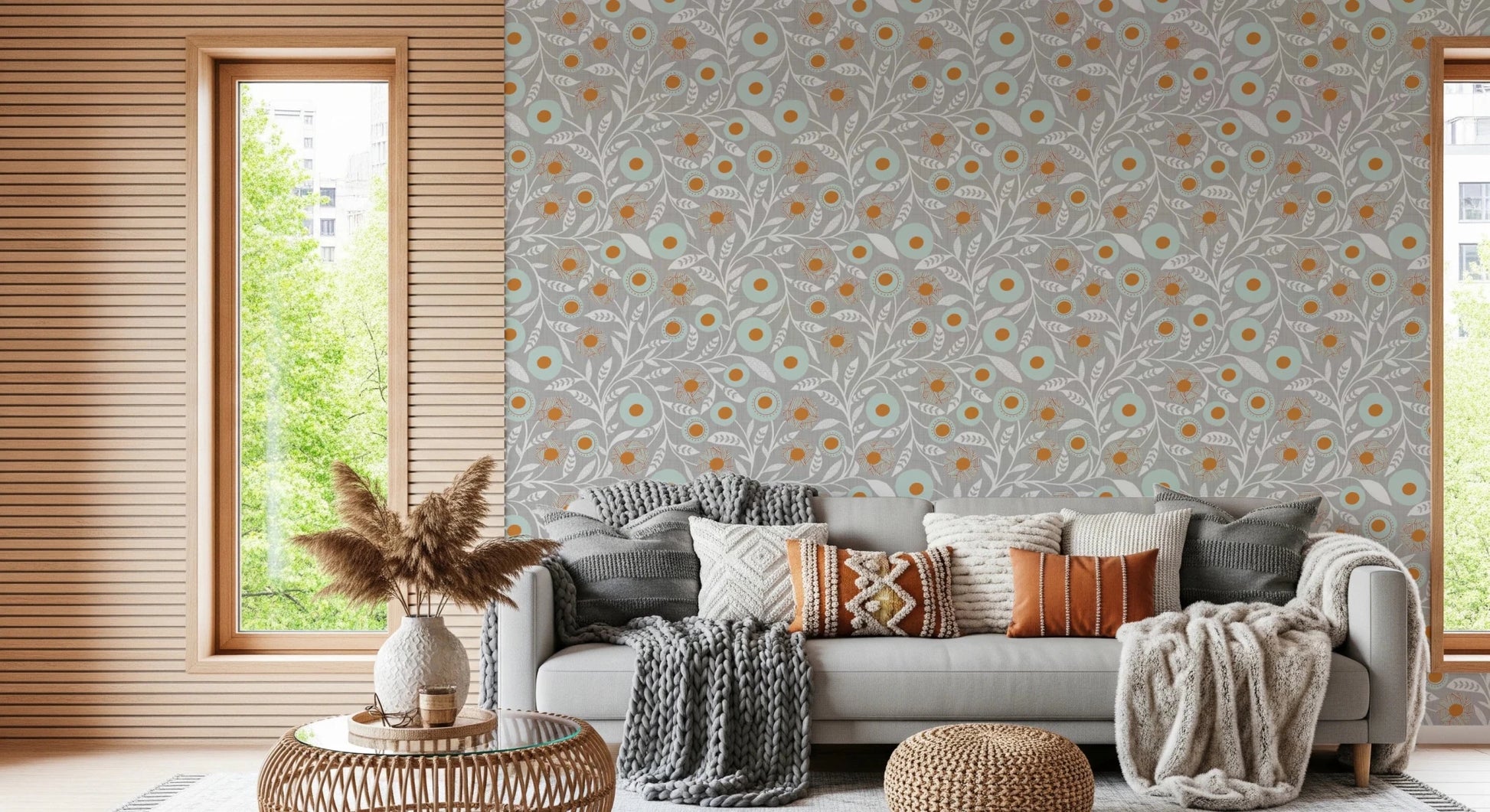Cozy Scandi Folk Floral Warm Linen - Craft Botanical Wallpaper⁠
