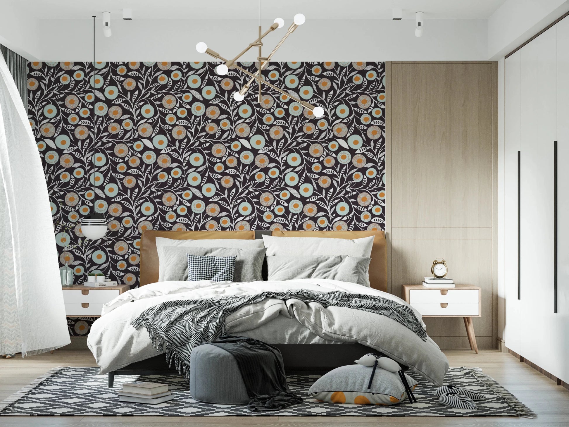 Cozy Scandi Folk Floral Warm Linen - Craft Botanical Wallpaper⁠