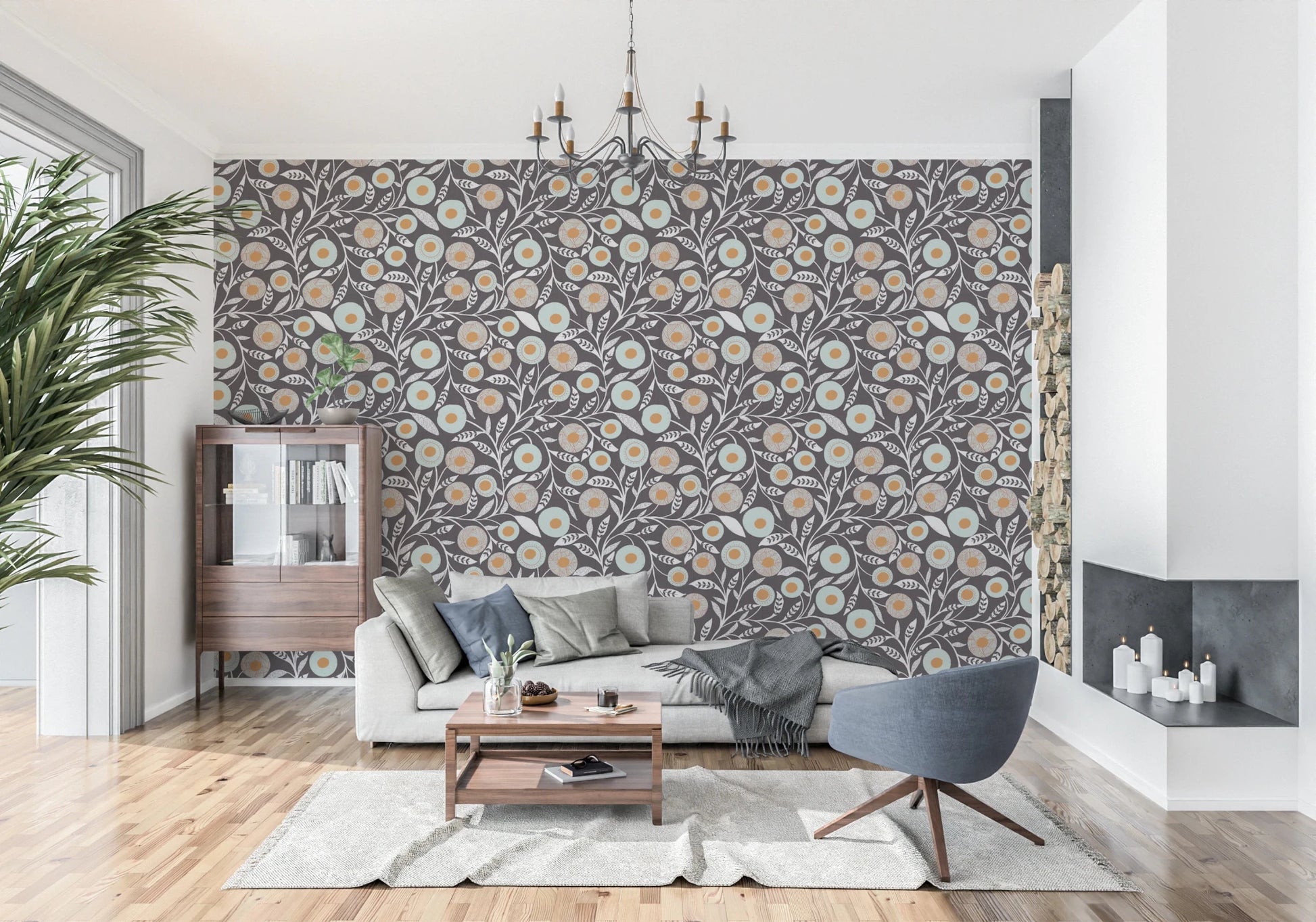 Cozy Scandi Folk Floral Warm Linen - Craft Botanical Wallpaper⁠