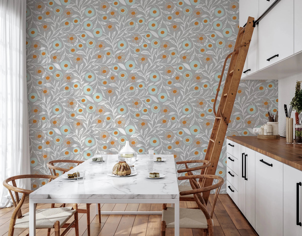 Cozy Scandi Folk Floral Warm Linen - Craft Botanical Wallpaper⁠