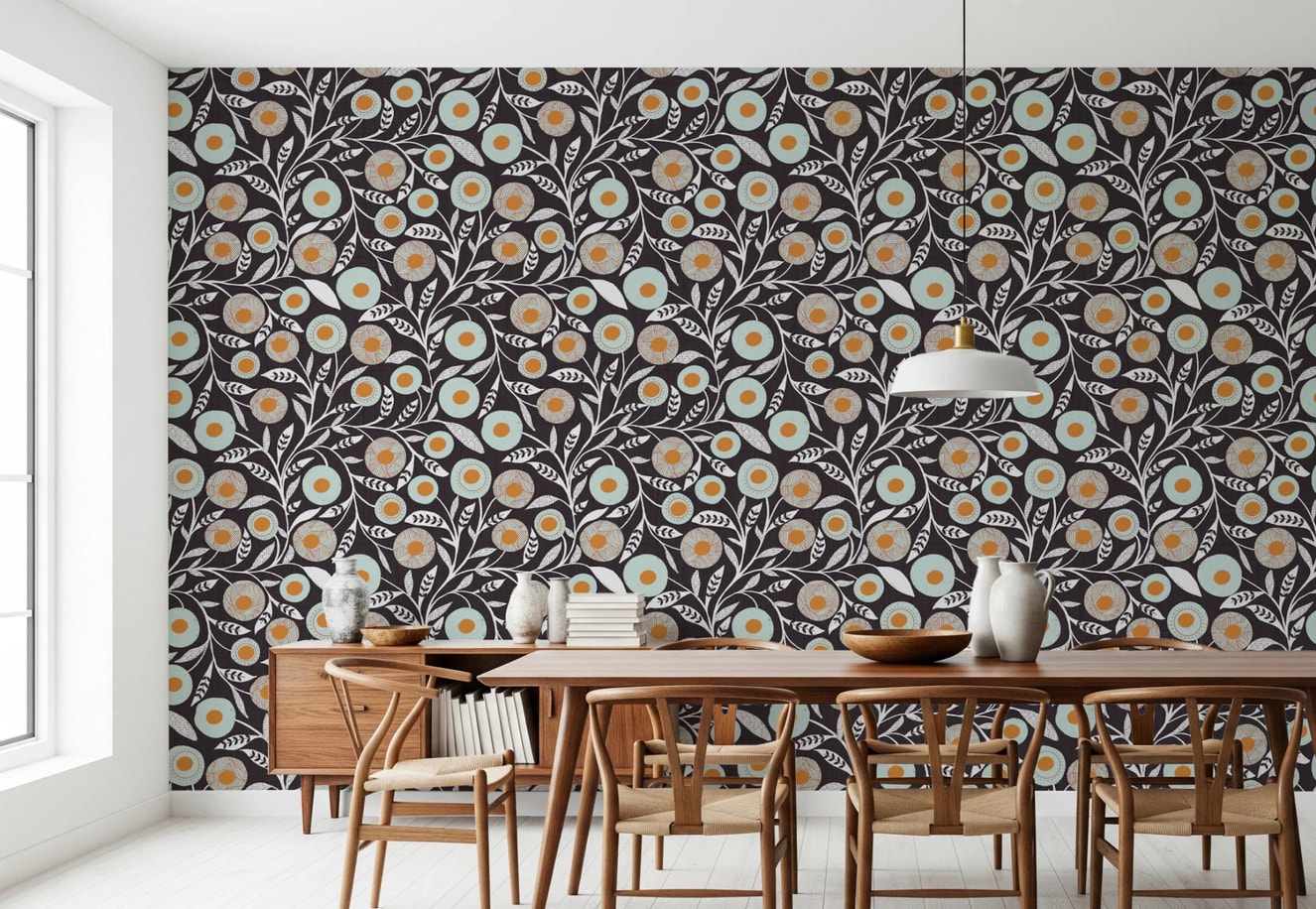 Cozy Scandi Folk Floral Warm Linen - Craft Botanical Wallpaper⁠