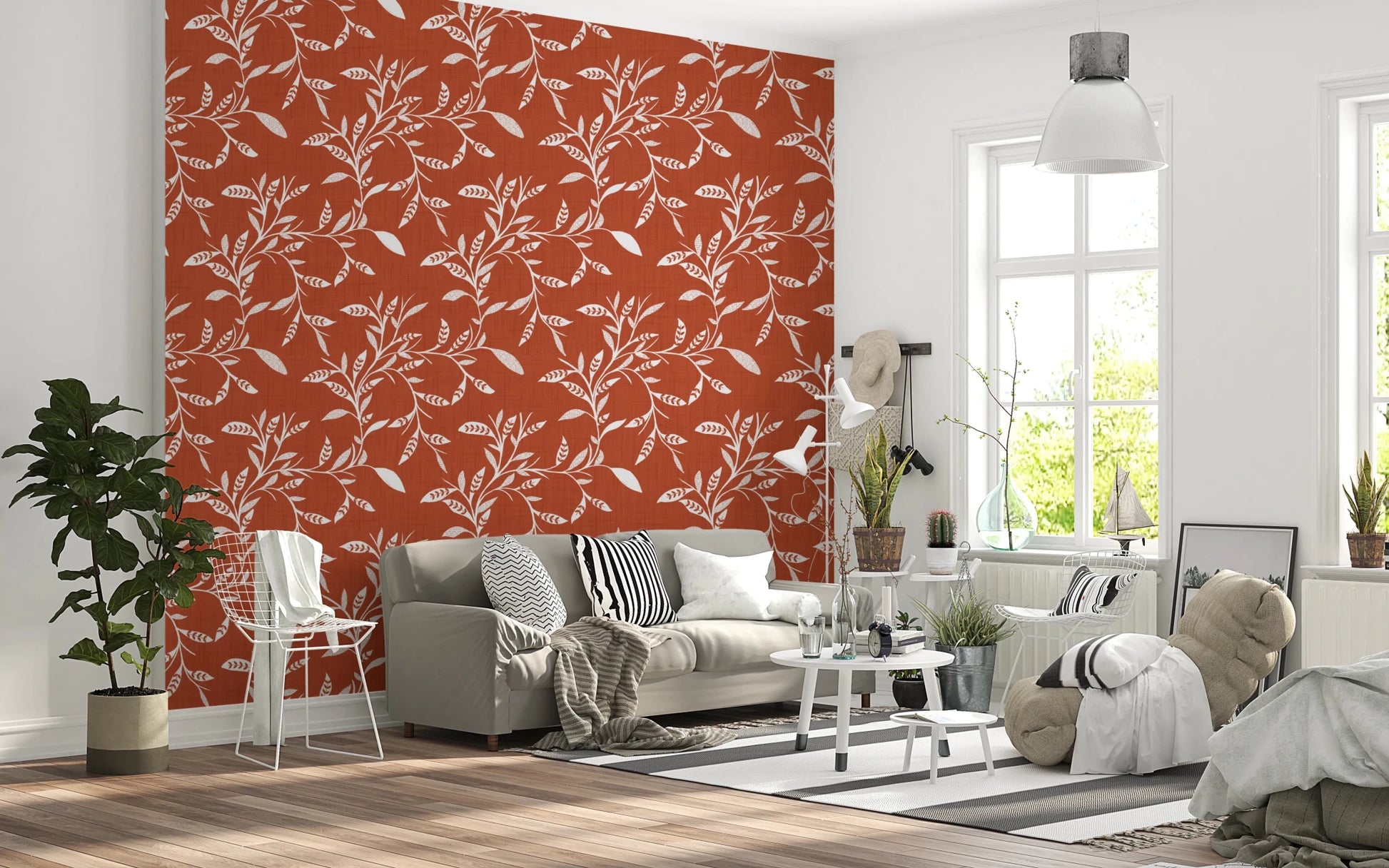 Cozy Scandi Folk Leaf Vine Burnt Terracotta - Craft Blender Wallpaper⁠
