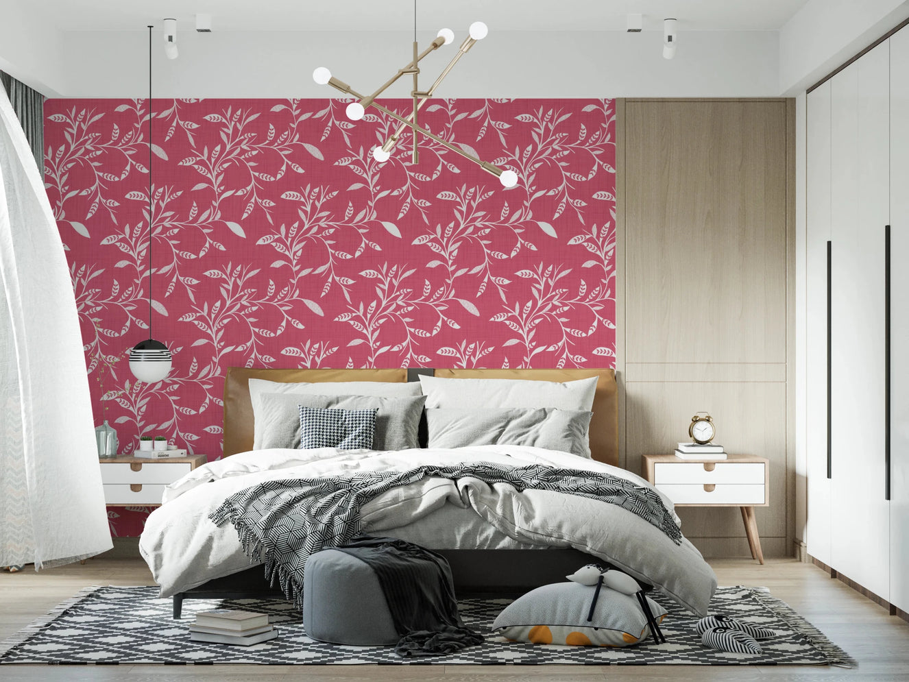 Cozy Scandi Folk Leaf Vine Rose Clay - Craft Blender Wallpaper⁠