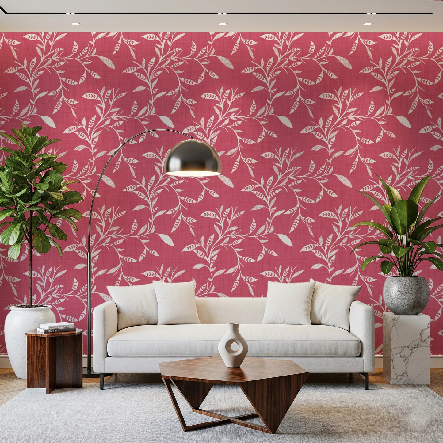 Cozy Scandi Folk Leaf Vine Rose Clay - Craft Blender Wallpaper⁠