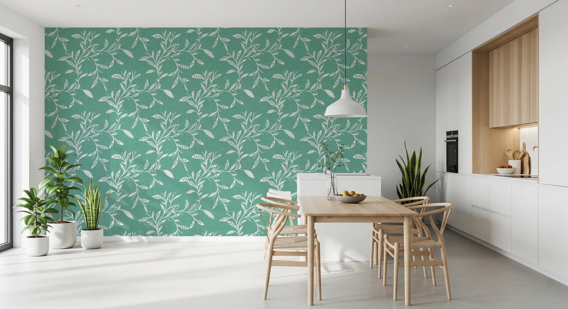 Cozy Scandi Folk Leaf Vine Sage Mint - Craft Blender Wallpaper⁠