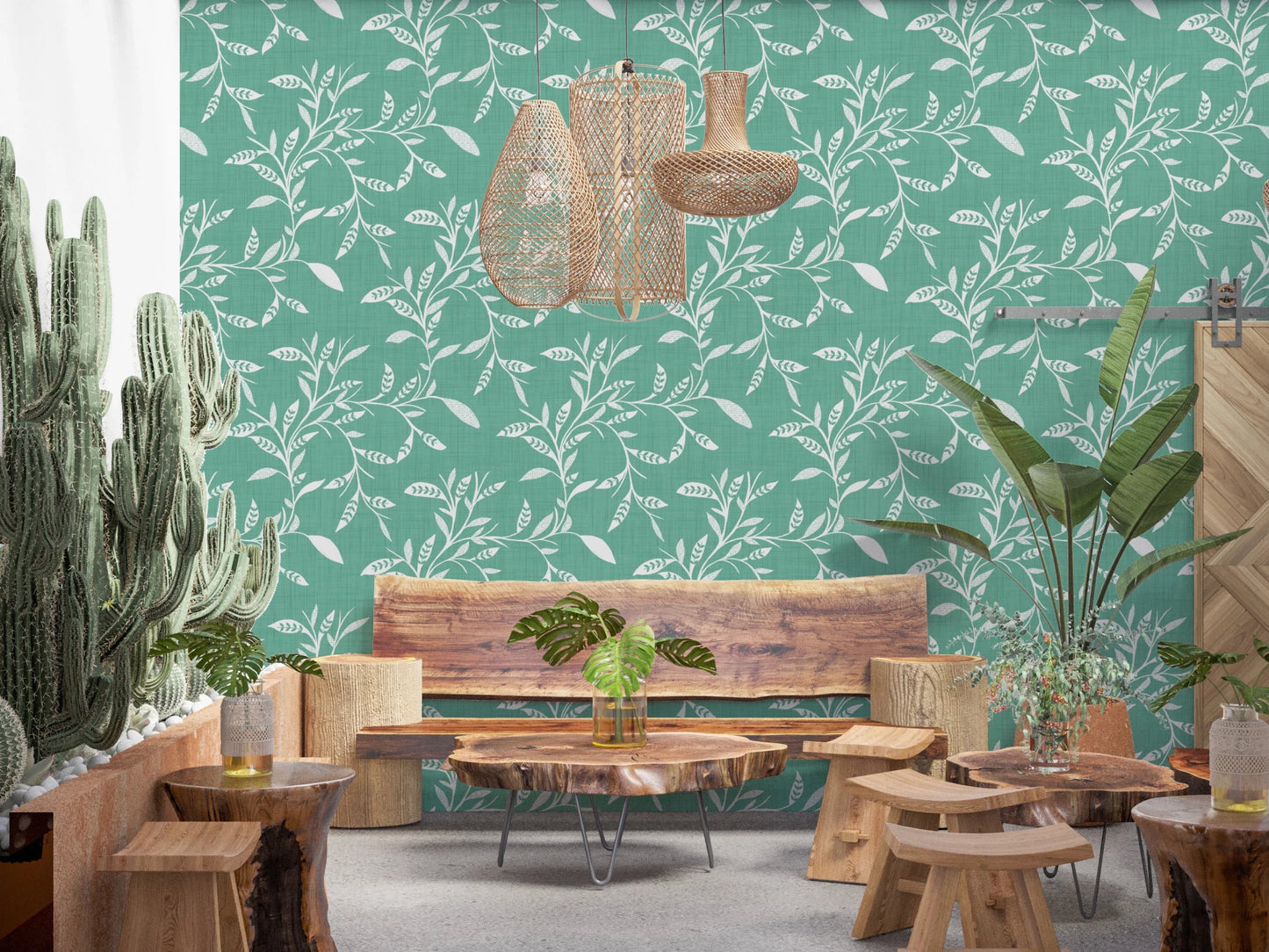 Cozy Scandi Folk Leaf Vine Sage Mint - Craft Blender Wallpaper⁠
