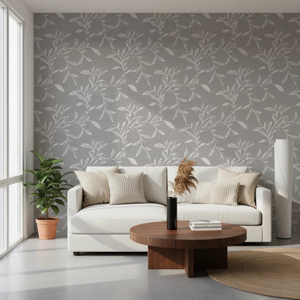 Cozy Scandi Folk Leaf Vine Warm Linen - Craft Blender Wallpaper⁠