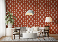 Cozy Scandi Folk Wavy Stripe Burnt Terracotta - Craft Stripe Wallpaper⁠