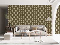 Cozy Scandi Folk Wavy Stripe Earthy Olive - Craft Stripe Wallpaper⁠