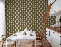 Cozy Scandi Folk Wavy Stripe Earthy Olive - Craft Stripe Wallpaper⁠