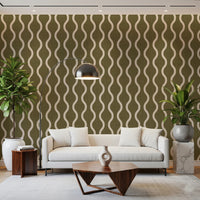 Cozy Scandi Folk Wavy Stripe Earthy Olive - Craft Stripe Wallpaper⁠