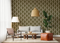 Cozy Scandi Folk Wavy Stripe Earthy Olive - Craft Stripe Wallpaper⁠
